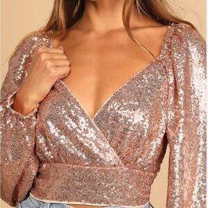 NWT LULUS Sequin of Events Blush Sequin Crop Top